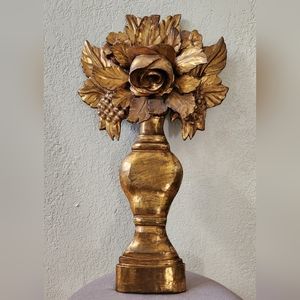 Vintage Golden paint wood carved flower